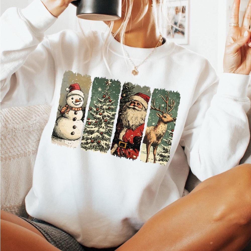 Vintage Christmas Panel Crewneck  Sweatshirt